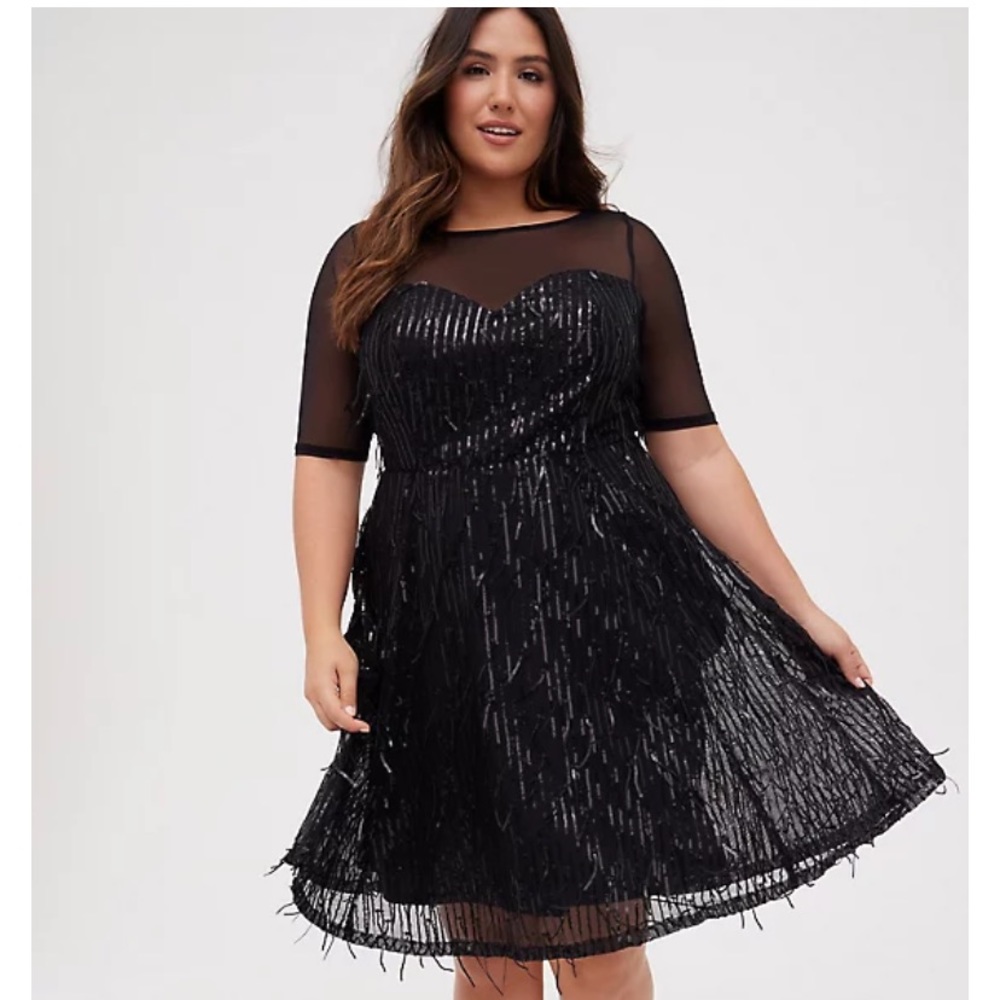 Torrid Illusion Sleeve Skater Dress- Sequin Fringe Size 3 Brand New, Never Worn!